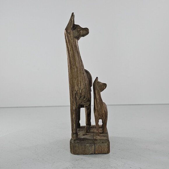 Hand Carved Wooden Llama Alpaca Statue Mom Baby Unique Rustic Home Decor - Picture 3 of 8